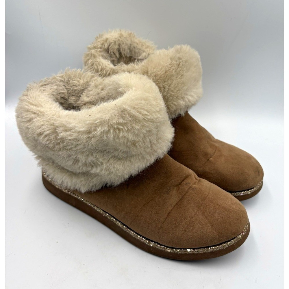 Juicy Couture Bootie Slippers Faux Fur Lined Slip-On Brown/Beige Women's Size 10